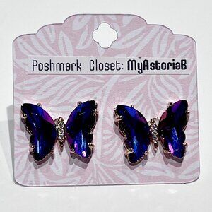Small Purple Butterfly Earrings Gold Tone New Without Tags